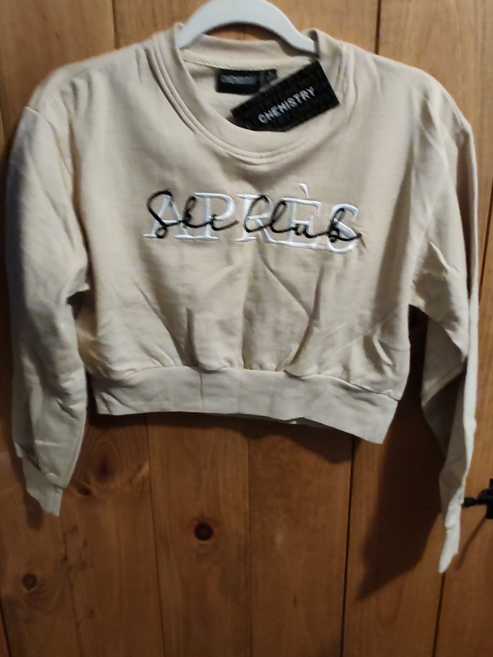 Chemistry Beige Crewneck Sweatshirt with Embroidered Script